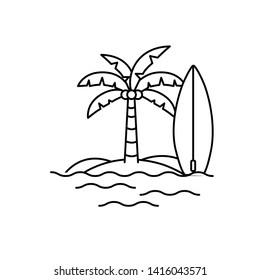 palm tree with surfboard in white background