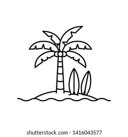 palm tree with surfboard in white background