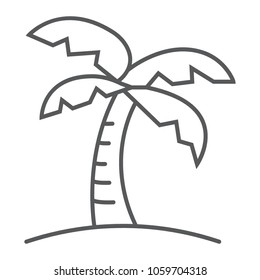 Palm tree thin line icon, travel and tourism, island sign vector graphics, a linear pattern on a white background, eps 10.