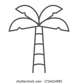 Palm tree thin line icon, summer and beach, palm sign vector graphics, a linear icon on a white background, eps 10