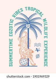 palm tree and tiger illustration with slogan print design