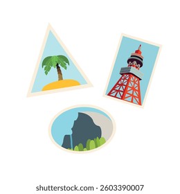Palm tree tokyo tower national park vintage retro travel sticker emoji illustration vector