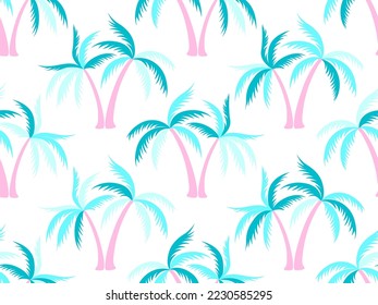 Palm tree trendy seamless pattern vector design. Jungle plants textile ornament. Coconut palm tree wallpaper in miami style. Nature elements illustration. Fashion textile print.