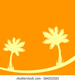 Palm tree at tropic sunset. Vector illustration.
