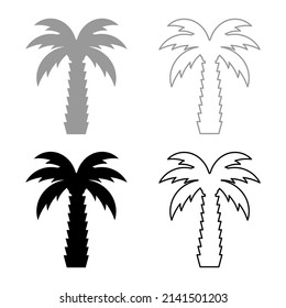 Árbol de palma conjunto de coco tropical icono color negro gris ilustración vectorial contorno de contorno de relleno sólido línea delgado estilo plano