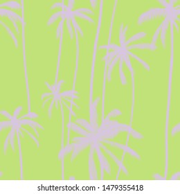 Palm tree, tropical coconuts seamless pattern  in pastel green colour. Exotic hand drawn floral print. Swimwear design vector illustration.