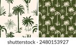 Palm Tree Tropical Green Seamless Vector Pattern Hand Drawn Illustration Botanical Boho