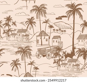 Palm Tree Tropical Green Nahtloses Vektormuster handgezeichnete Illustration Botanical Boho. Tropical Hawaii Surf Beach Nahtlose Muster Illustration Vektor