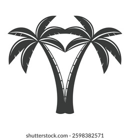 Palm tree, tropical icon, black and white sketch, simple line drawing, stylized leaves, thin trunk, beach symbol, minimalist design, graphic illustration, vacation motif, symmetrical fronds