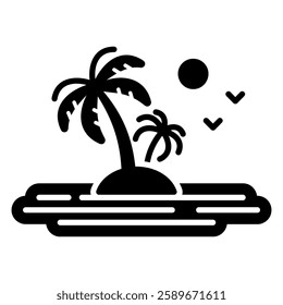 Palm tree and tropical island in the ocean vector solid icon. Nature sign. Graph symbol for travel and tourism web site and apps design, logo, app, UI