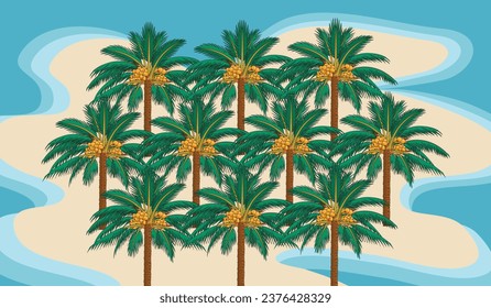fondo de forma de vector isla tropical de palmera en color amarillo verde para el diseño de fondo.
