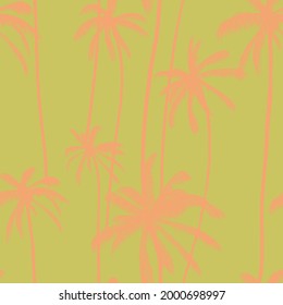 Palmeras, hojas tropicales sin costura en color pastel pálido. Textura de mano de Hawai. Ilustración vectorial para telas de bañador.