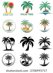 Logotipo tropical de la palmera para su logotipo del sistema del negocio Color común de la historieta y Ilustración vectorial blanca y negra aislada en el fondo blanco