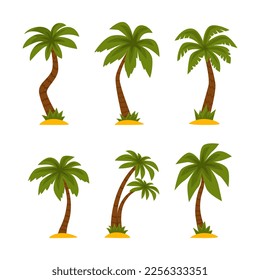 Palm Tree as Tropical Plant with Trunk Rested on Sand Vector Set