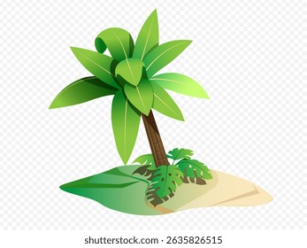 palm tree and tropical plants growth green beautiful island.isolated design on transparent background.summer and natural environment backdrop design cartoon clip art vector illustration.
