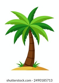 Palm tree. Tropical rainforest leaves, foliage. Coconut Palm. Vector cartoon illustration