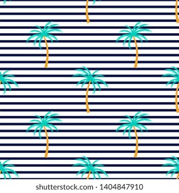 Palm tree tropical. Vertical striped Summer seamless pattern. Used for design surfaces, fabrics, textiles, packaging paper, wallpaper