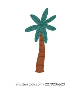 Palm Tree with Trunk and Leaves on Top Growing in Park or Woodland Vector Illustration