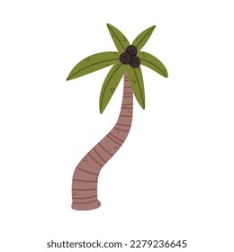 Palm Tree with Trunk and Leaves on Top Growing in Park or Woodland Vector Illustration