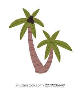 Palm Tree with Trunk and Leaves on Top Growing in Park or Woodland Vector Illustration