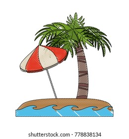 Palm tree and umbrella on beach