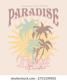 palm tree under the sunset. paradise typography summer slogan. tropical graphic design. sunset artwork. girl's graphic tee 