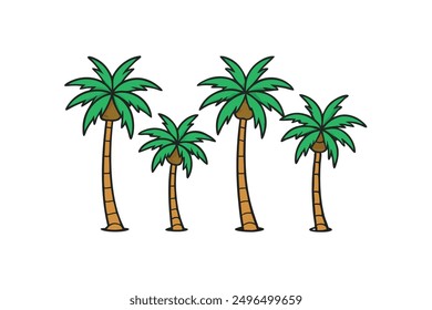 Arte vectorial de palmeras: Ilustración vectorial detallada de palmeras, arte lineal y diseño de dibujos animados para verano, playa y temas tropicales