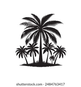 Estilo de silueta de Arte vectorial de palmera con un fondo blanco.