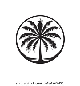 Palm tree vector art silhouette style with a white background.