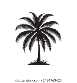 Palm tree vector art silhouette style with a white background.