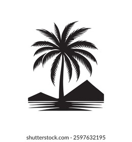 Palm tree vector black silhouette illustration design.