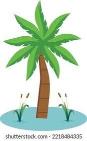 palm tree vector design with lake and aquatic plants on white background