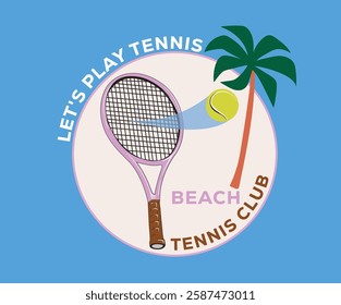 Palm tree vector design. Tennis court graphic design. Tennis club artwork for t shirt, posters, stickers, background and others. Tennis champions team.