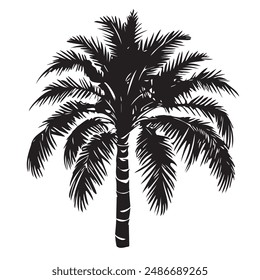 Palm tree vector elements. Black and white illustrations of palm trees. Summer mood, Miami. Elements for creating a seamless pattern, logo, banner on an isolated layer. Clip art.