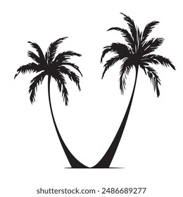Palm tree vector elements. Black and white illustrations of palm trees. Summer mood, Miami. Elements for creating a seamless pattern, logo, banner on an isolated layer. Clip art.