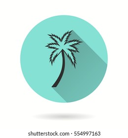 Palm tree vector icon. Black illustration isolated on green background for graphic and web design.