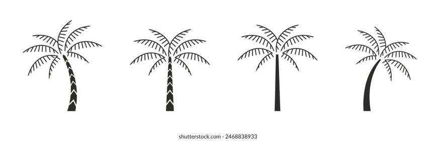 Palm tree vector icon set. Palmtree flat outline icons. 