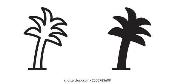 Palm tree vector icon set in black color.