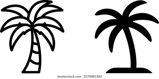 "Palm Tree Vector Icon Set for Tropical, Beach, and Nature Themes"