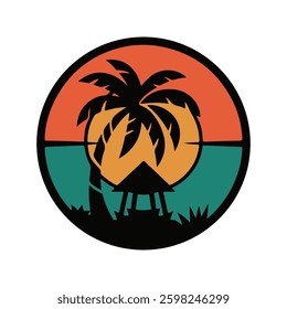 Palm tree vector icon tropical island logo design illustration