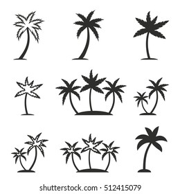 Palm tree vector icons set. Black illustration isolated on white background for graphic and web design.