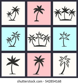 Palm tree vector icons set. Illustration isolated for graphic and web design.