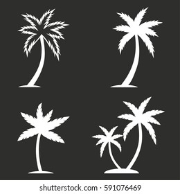 Palm tree vector icons set. White illustration isolated for graphic and web design.