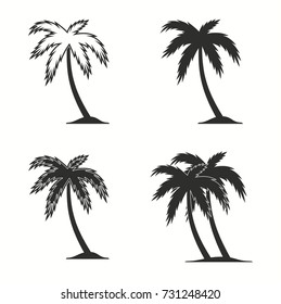 Palm tree vector icons set. black Illustration isolated for graphic and web design.