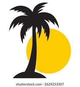 Ilustración vectorial de la palmera, palmera con sol
