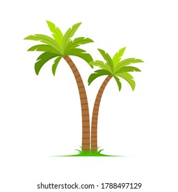 Palm Tree Vector Island Coconut Cartoon Icon. Palmtree Island Desert Isolated Tropical Icon