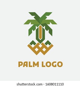 palm tree. vector logo template green and gold colors
