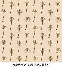 Palm tree vector pattern on a beige sand background.
Natural texture. 