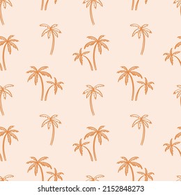 Palm tree vector seamless pattern. tropical summer background. Beach hand drawn simple boho repeat texture. Modern textile, print, wallpapers, wrapping paper.