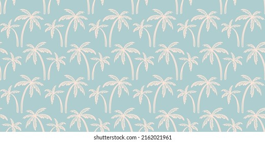 Palm tree vector seamless pattern, tropical summer background. Beach hand drawn simple boho repeat texture. Modern textile, print, wallpapers, wrapping paper.